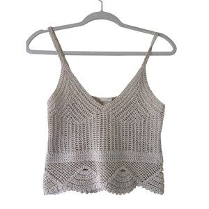 H&M Crochet Beige Cotton Cropped Tank Top Size XS